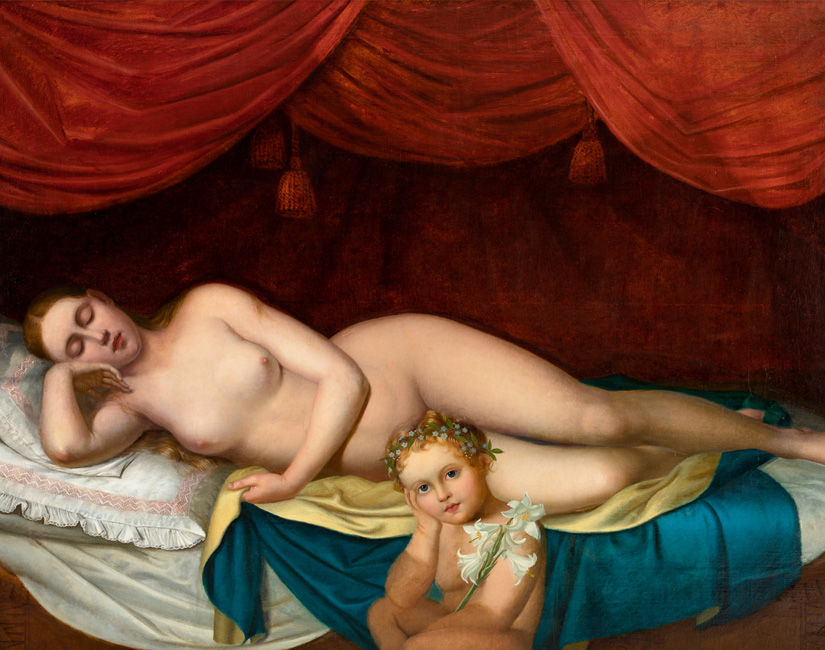 Bild på Nils Blommérs konstverk Moder Svea sover fredssömn från 1842.  