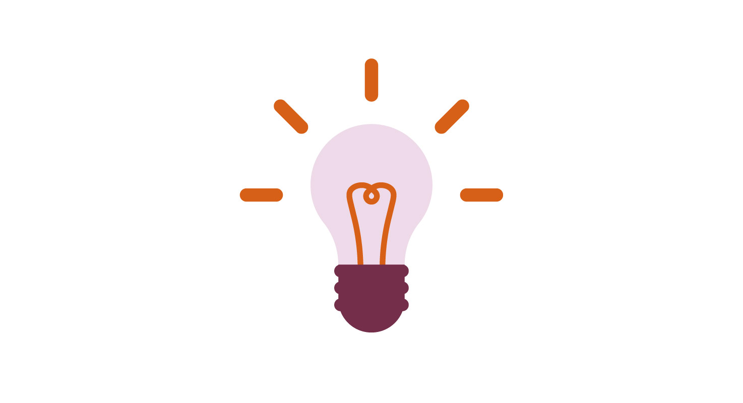 Illustration av glödlampa i vinrött och rosa färg.