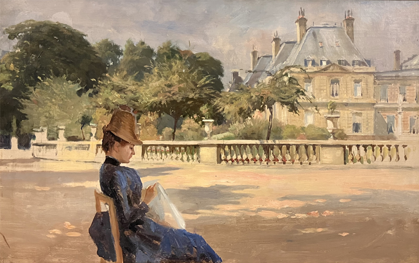 Bild på målning av Albert Edelfelt föreställande Luxembourg-trädgården i Paris.