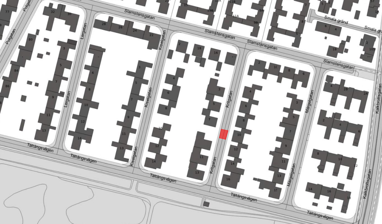 Bilden visar en karta där Kritgatan är avstängd. 