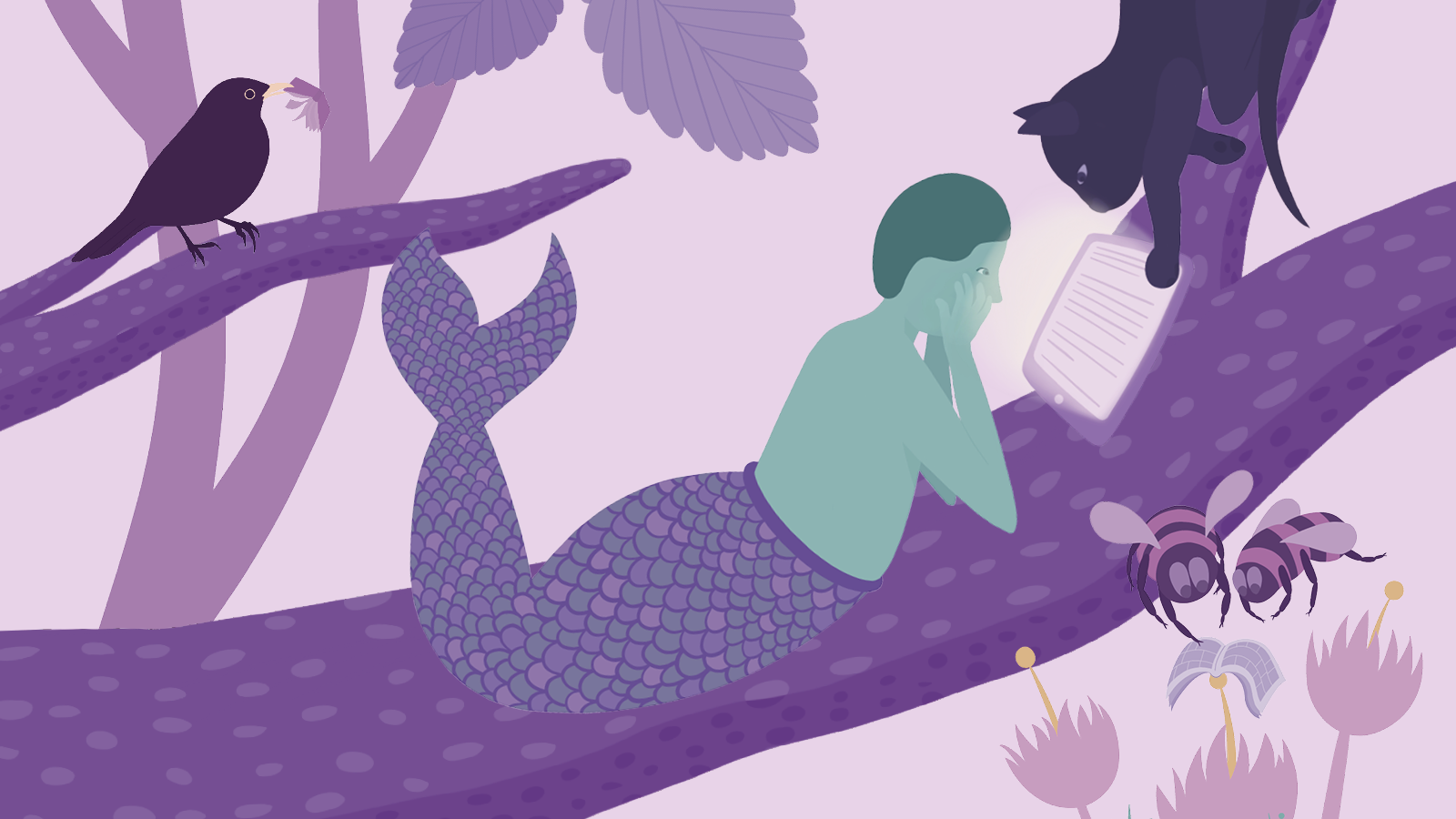 Illustration med figurer som läser.