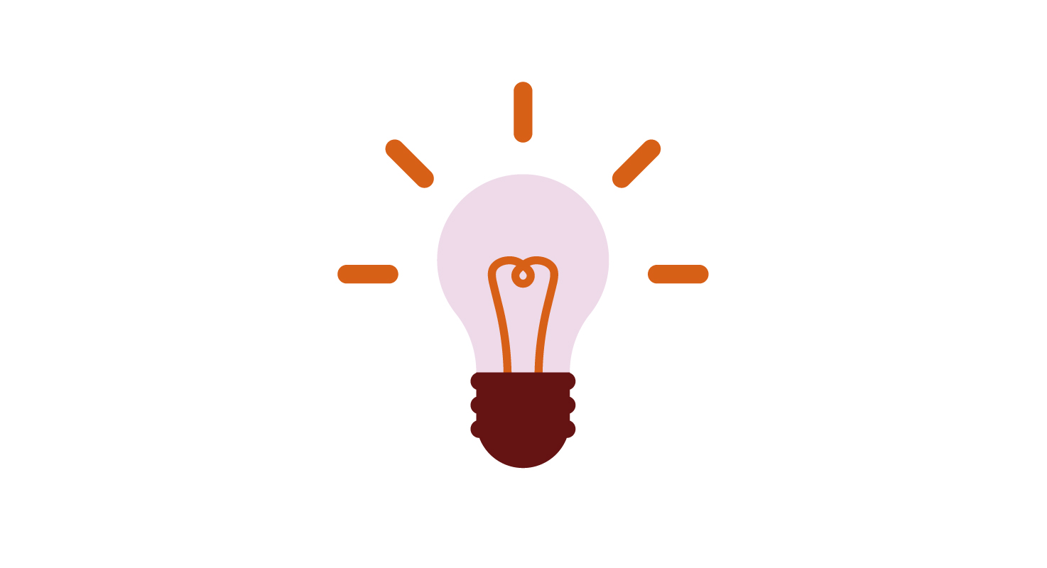 Illustration av glödlampa i vinrött och rosa färg.
