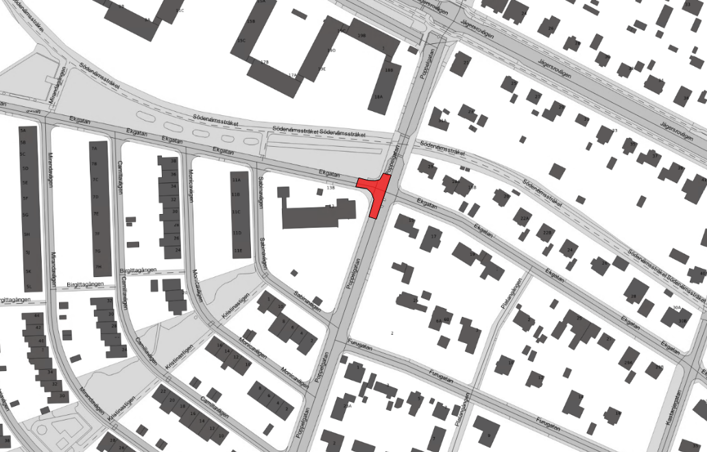 Arbetsområdet i korsningen Ekgatan och Poppelgatan.