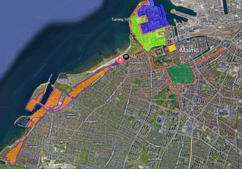 Karta över loppet Malmö Marathon.