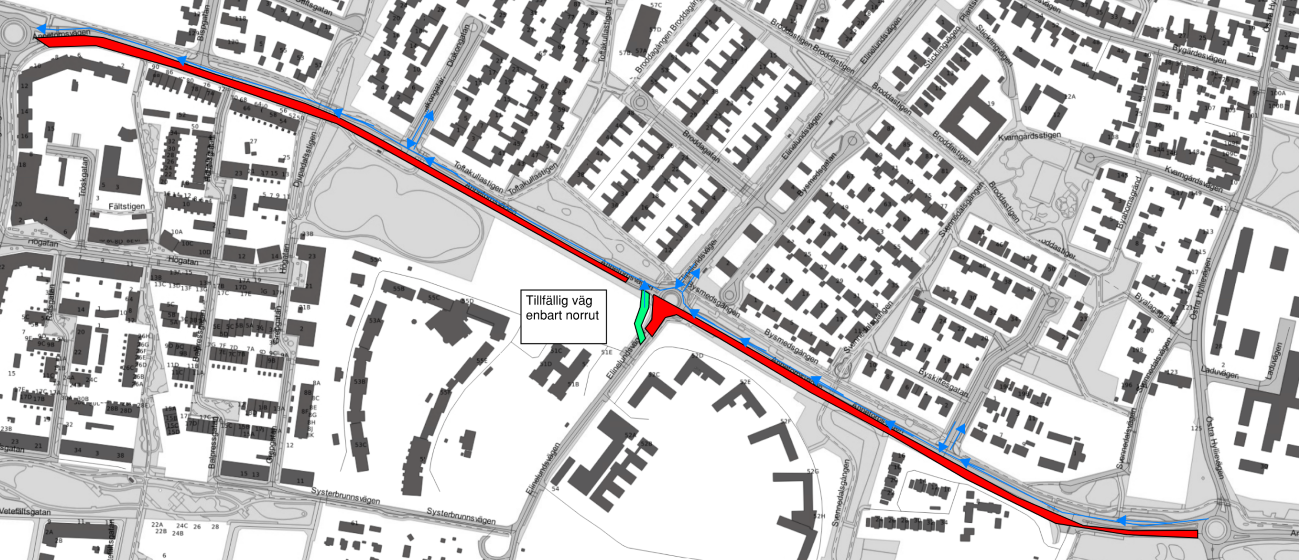 Annetorpsvägen är avstängd för trafik i östlig riktning. Trafikfordon kan endast färdas i västlig riktning.