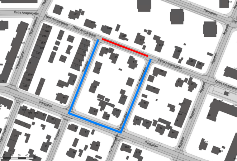 Arbetsområdet på Östra Ansgarisgatan.