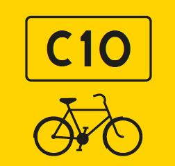 Gul skylt med benämningen C17 och en cykel.