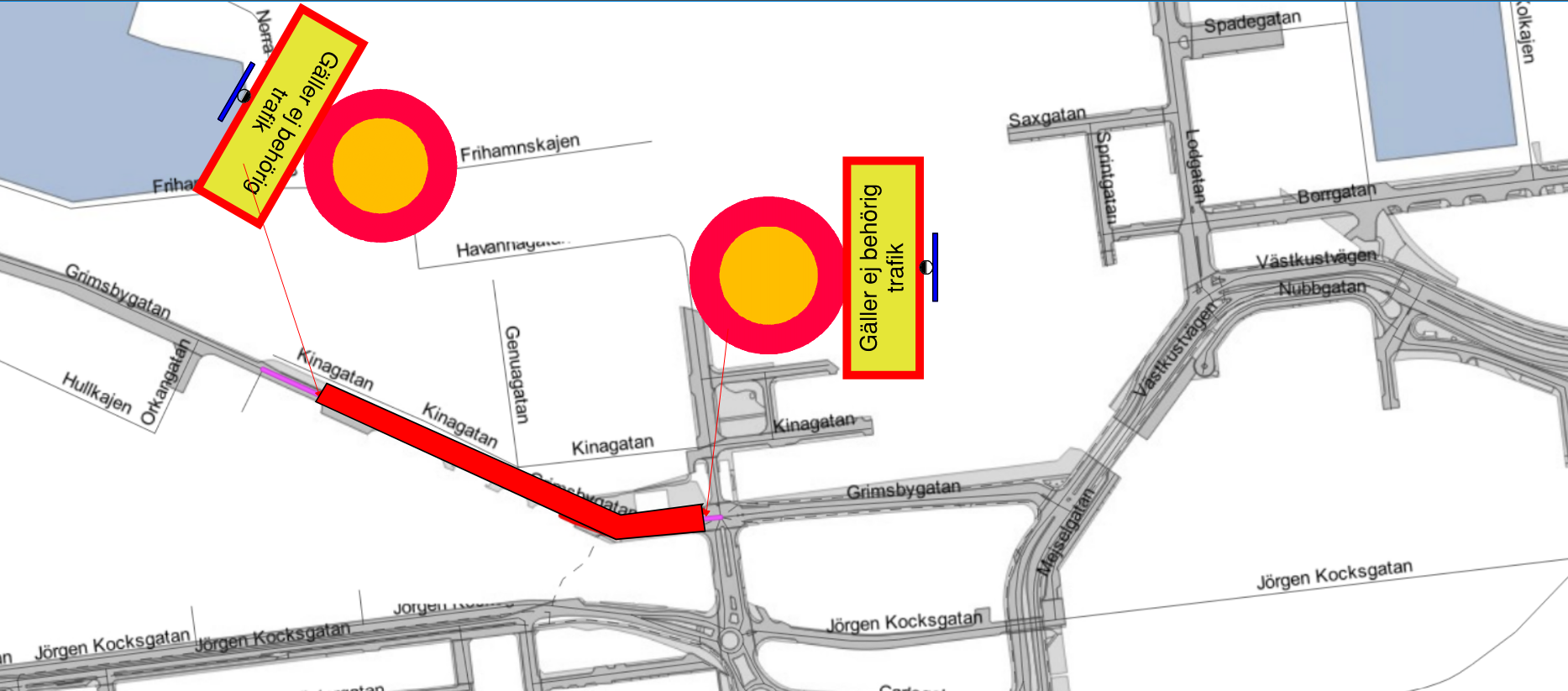 Arbetsområdet på Grimsbygatan.