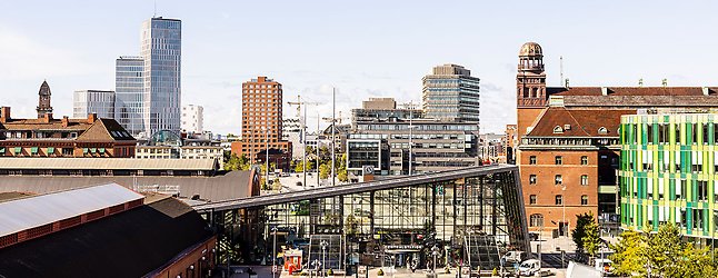 Drönarvy över Centralstationen i Malmö. 