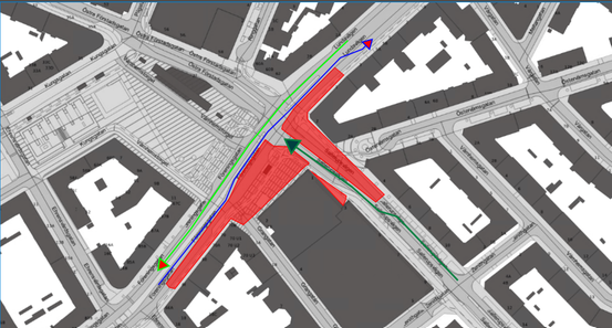 Arbetsområdet för etapp 2 på Föreningsgatan.