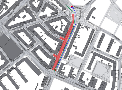 Kartbild visar arbetsområdet i korsningen Nobelvägen och Sallerupsvägen. Arbetet sträck sig längs Nobelvägens västra sida mellan Sallerupsvägen upp till Höstgatan.