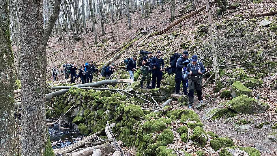 Elever från Bernadottegymnasiet vandrar i skogen