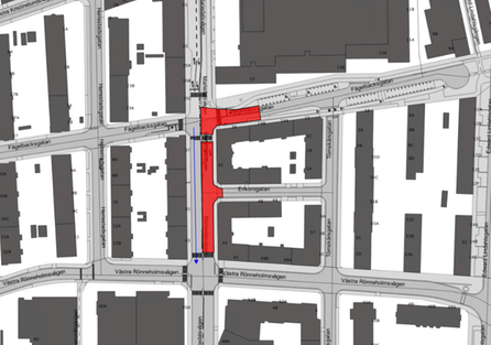 Arbetsområdet på Mariedalsvägen i korsningen med Fågelbacksgatan.