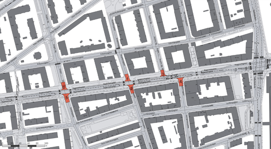 Bilden visar en karta där korsningarna på Lundavägen behöver stängas i olika etapper.