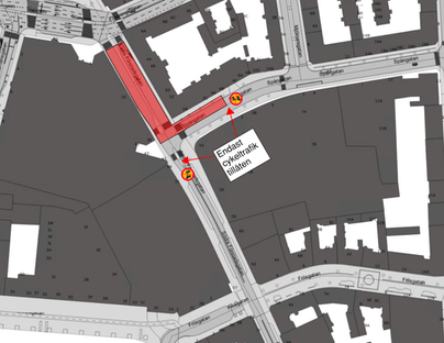 Karta visar arbetsområdet på Södra Förstadsgatan mellan Föreningsgatan och Spångatan.