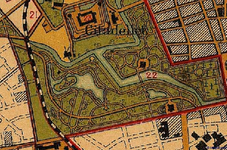 Äldre översiktskarta av parkområde.