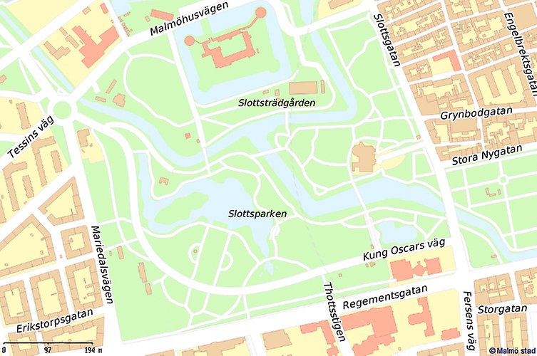 Äldre översiktskarta av parkområde.
