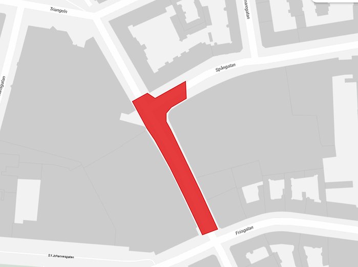 Karta som visar vilken del av Södra Förstadsgatan som är avstängd