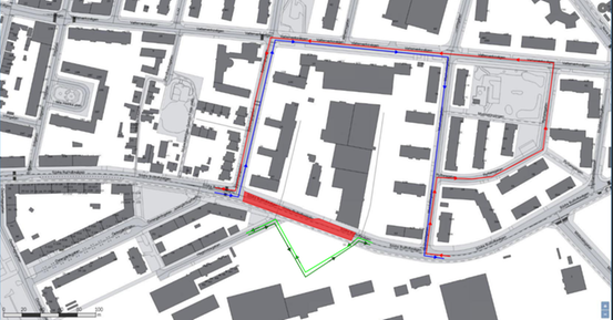 Karta visar arbetsområdet på Södra Bulltoftavägen mellan Musketörgatan och Sperlingsgatan.