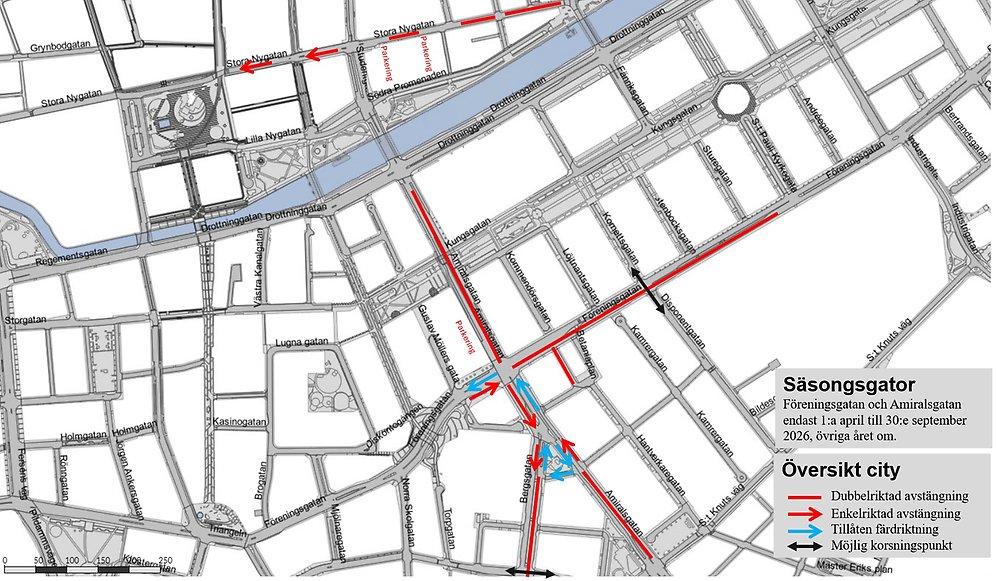 Utpekade påverkade gator: Stora Nygatan, Amiralsgatan och Föreningsgatan.