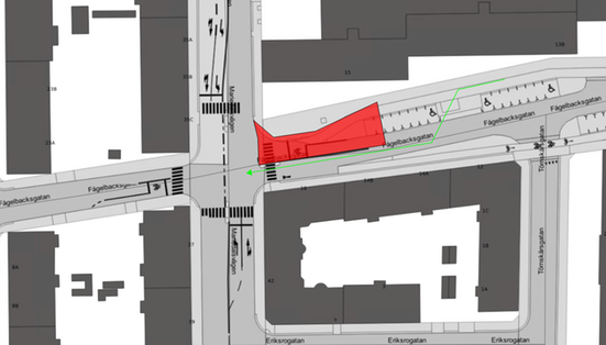 Bilden visar en karta med avstängning och trafikflöde för cyklar på Fågelbacksgatan mellan Mariedalsvägen och Törnskärsgatan den 7-22 maj.