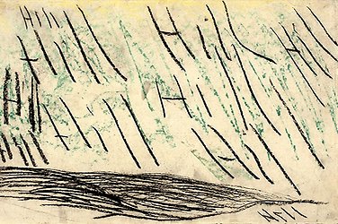Carl Fredrik Hills konstverk "utan titel (Hill, Hill, Hill)", färgkrita på papper