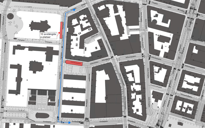 Karta på Möllevångsgatan där ytan för material är markerat.