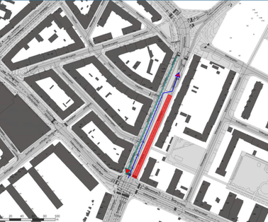 Arbetsområdet på Nobelvägens östra sida mellan Sallerupsvägen och Vårgatan.