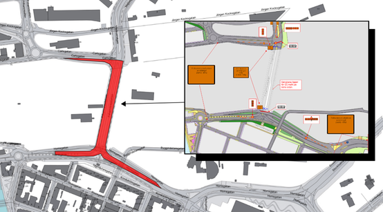 Arbetsområdet på Frihamnsviadukten mellan Carlsgatan och Hornsgatan.