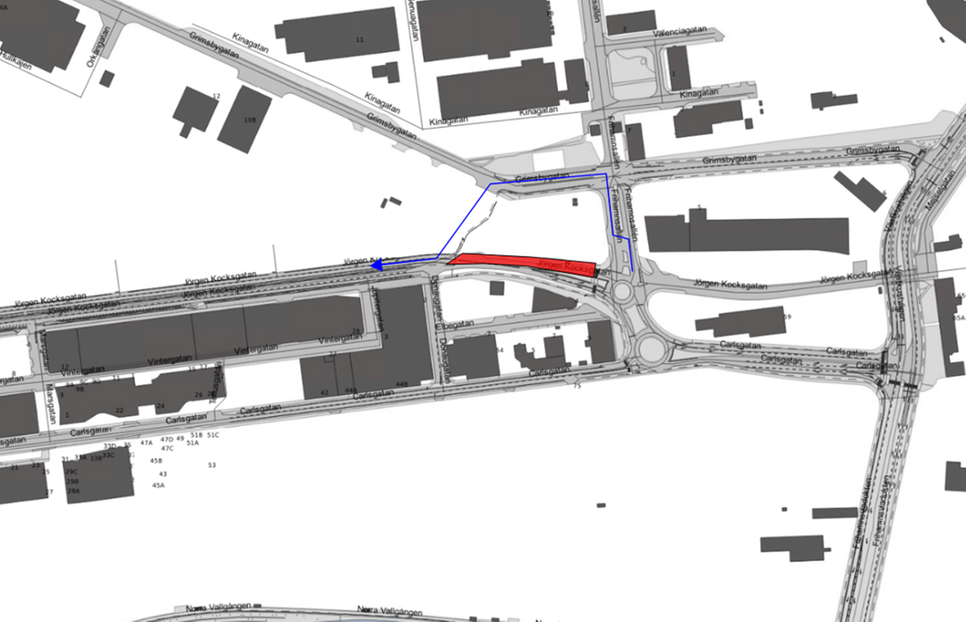 Arbetsområdet på Jörgen Kocksgatan.